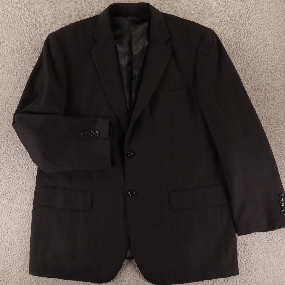 Cellini Jacket 46R XL Gray Windowpane Check 100% Wool Super 110s Wool Blazer